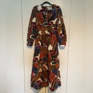 FARM RIO for Anthropologie Colorful Leaf Print Long Sleeve Dress
